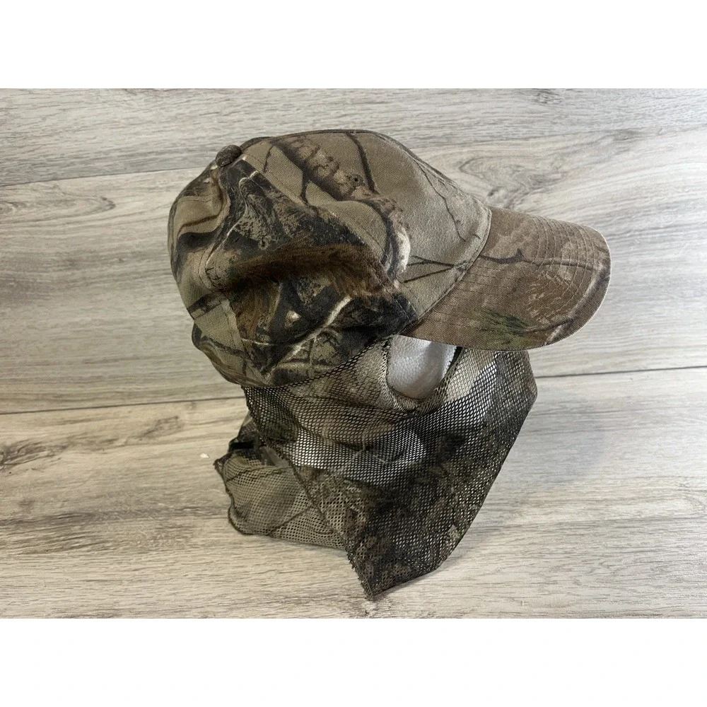 Vintage Hunting Gear Headwear Baseball Cap‎ Hat Built-in Face Veil Brown Camo